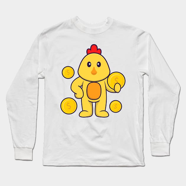 Cute chicken is on the moon. Long Sleeve T-Shirt by kolega